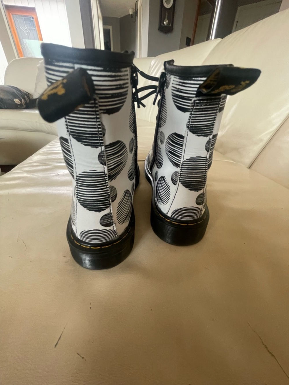 Dr. Martens Black & White Striped Polka Dot Lace-Up Boots - Picture 11 of 14